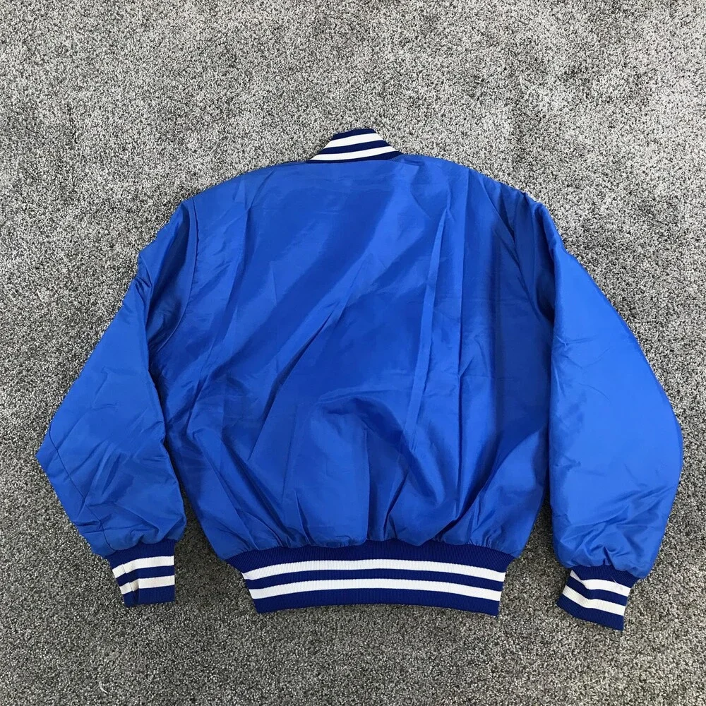 Vintage Holloway Varsity Jacket Mens Large Royal Blue Satin Quilted Snaps
